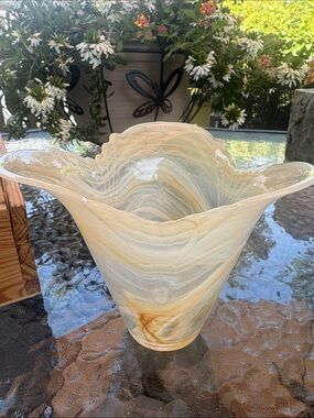 Source Unknown Swirled Glass Vase in Cream and Gold Tones